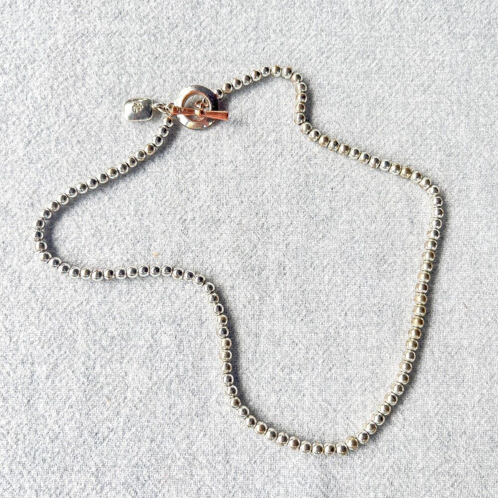 Lauren Ralph Lauren Signed Silver Tone Ball Bead Toggle Necklace Choker LRL